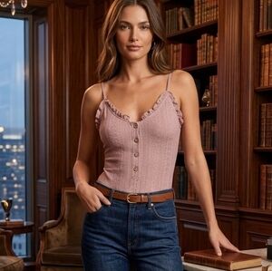 Pink Ruffled Button-Up Bodysuit